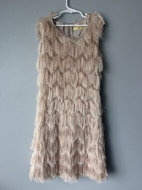Mia Joy Joyfolie beige sleeveless fringe dress Girls sz 14